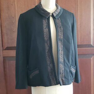 Vintage Black Belgium Wool Clasp Jacket with Brown Accents